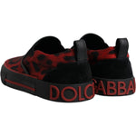 Dolce & Gabbana Red Black Leopard Cotton Men Low Top Sneakers Shoes