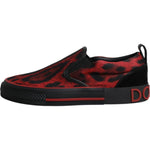 Dolce & Gabbana Red Black Leopard Cotton Men Low Top Sneakers Shoes
