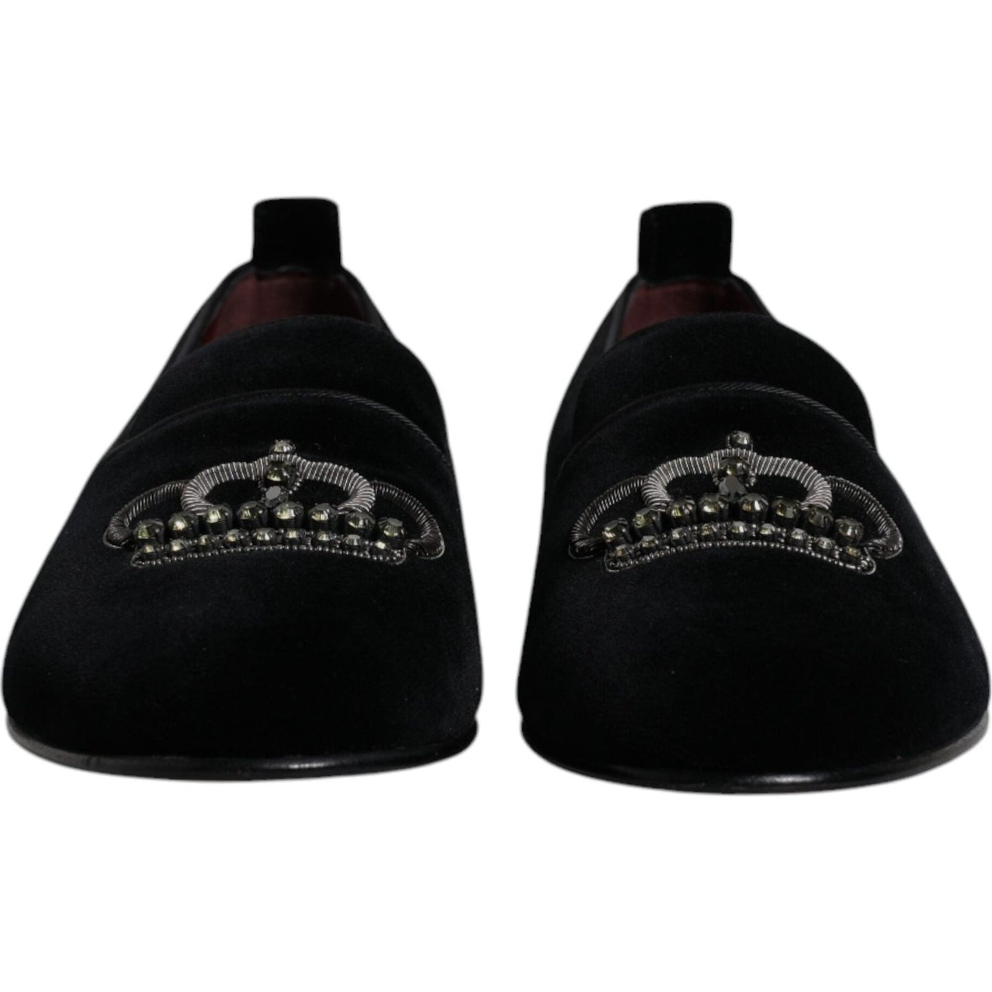 Dolce & Gabbana Black Velvet Crystal Crown Loafers Formal Dress Shoes