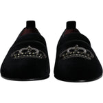 Dolce & Gabbana Black Velvet Crystal Crown Loafers Formal Dress Shoes