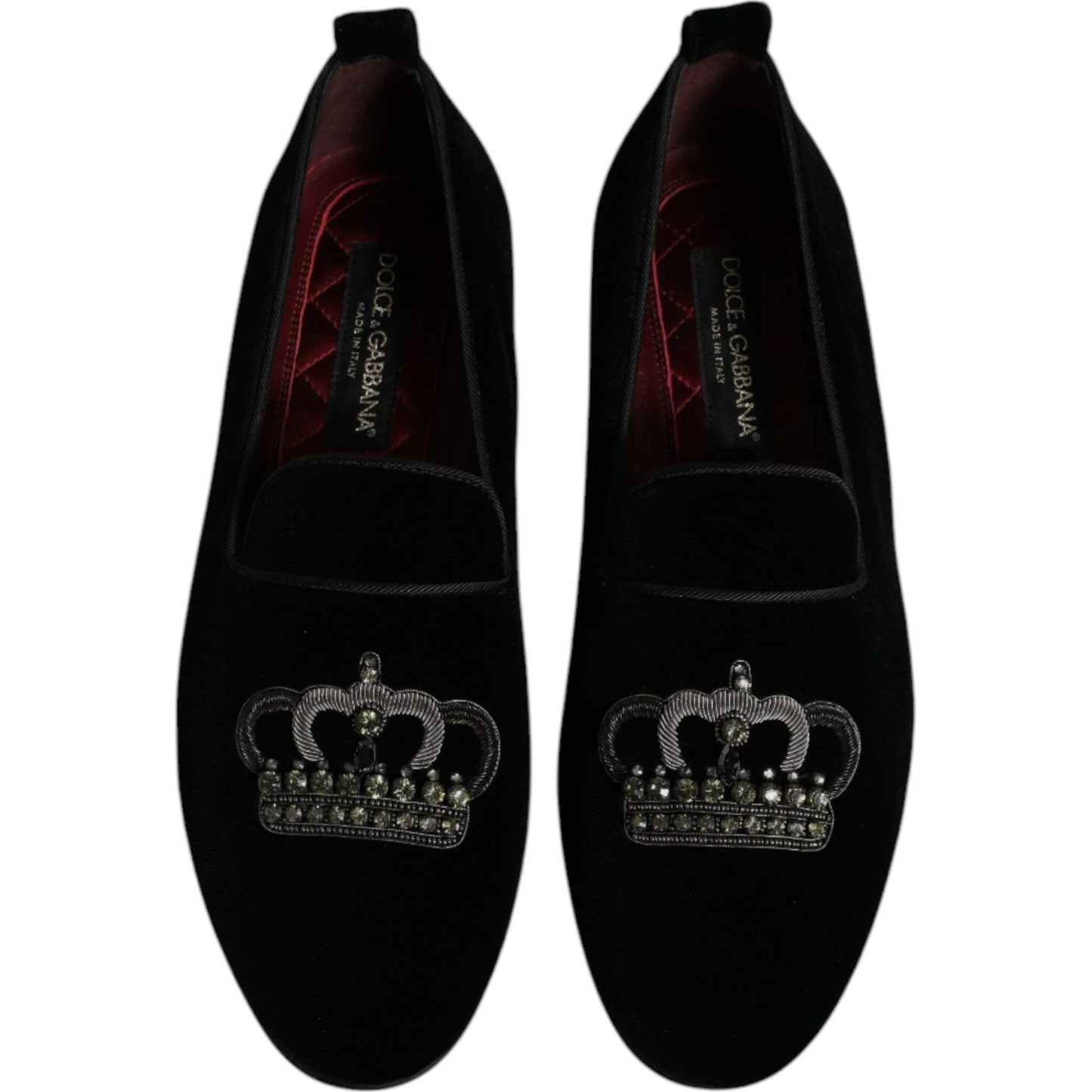 Dolce & Gabbana Black Velvet Crystal Crown Loafers Formal Dress Shoes