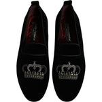 Dolce & Gabbana Black Velvet Crystal Crown Loafers Formal Dress Shoes