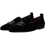 Dolce & Gabbana Black Velvet Crystal Crown Loafers Formal Dress Shoes