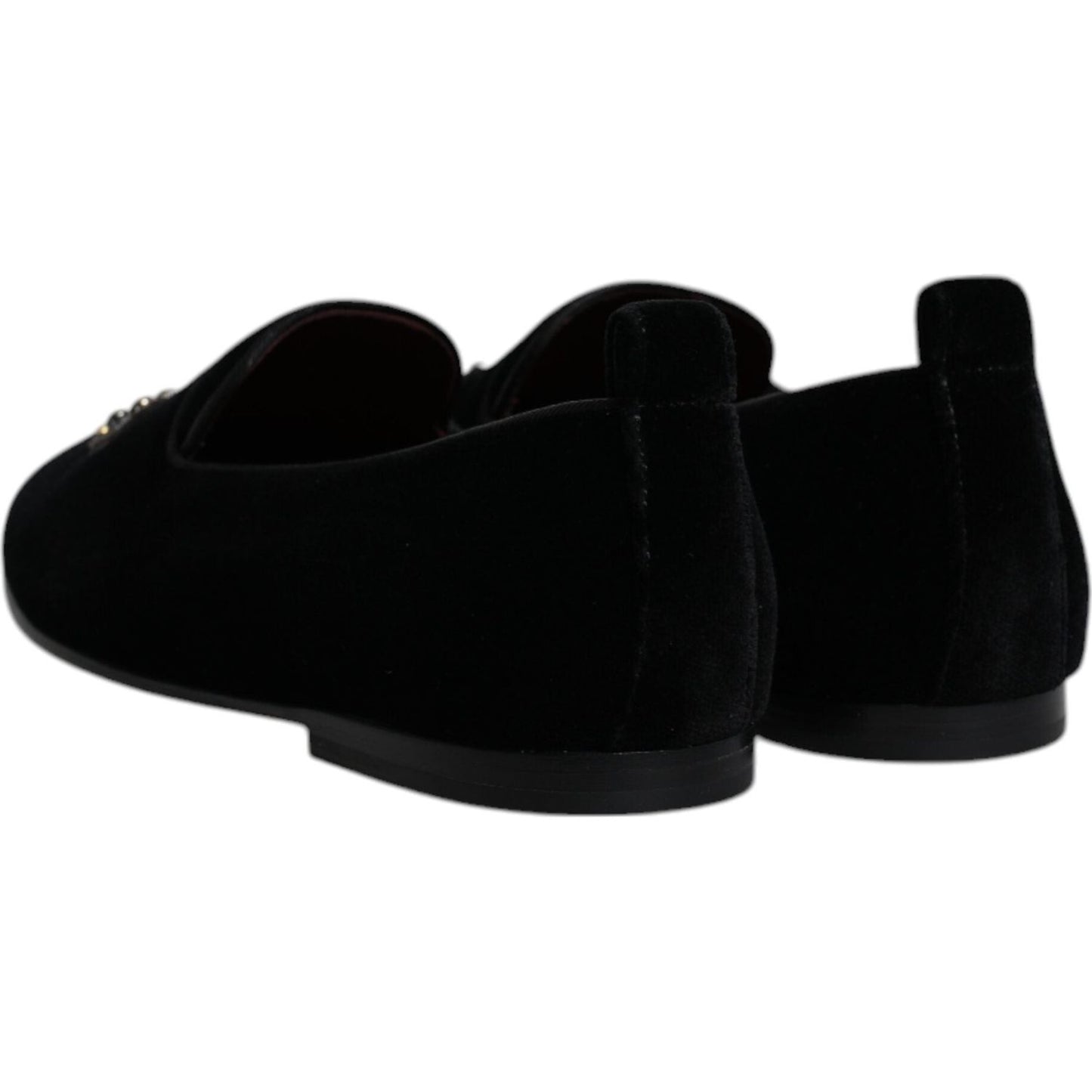 Dolce & Gabbana Black Velvet Crystal Crown Loafers Formal Dress Shoes