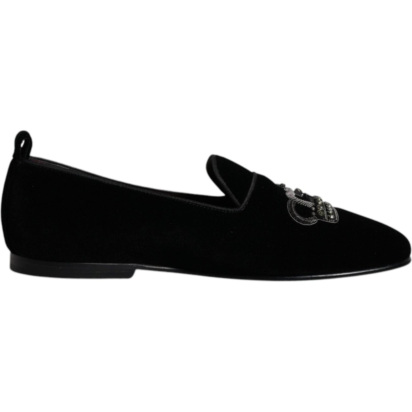 Dolce & Gabbana Black Velvet Crystal Crown Loafers Formal Dress Shoes
