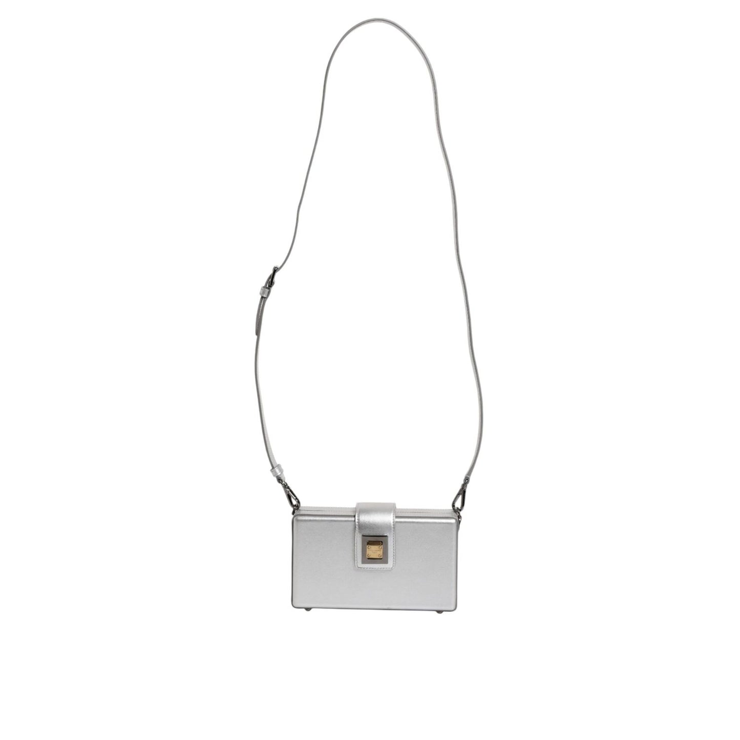 Dolce & Gabbana Metallic Silver DG BOX Leather Shoulder Strap Bag