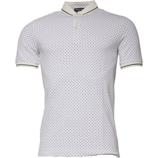 Dolce & Gabbana White Polka Dot Cotton Collared Polo T-shirt