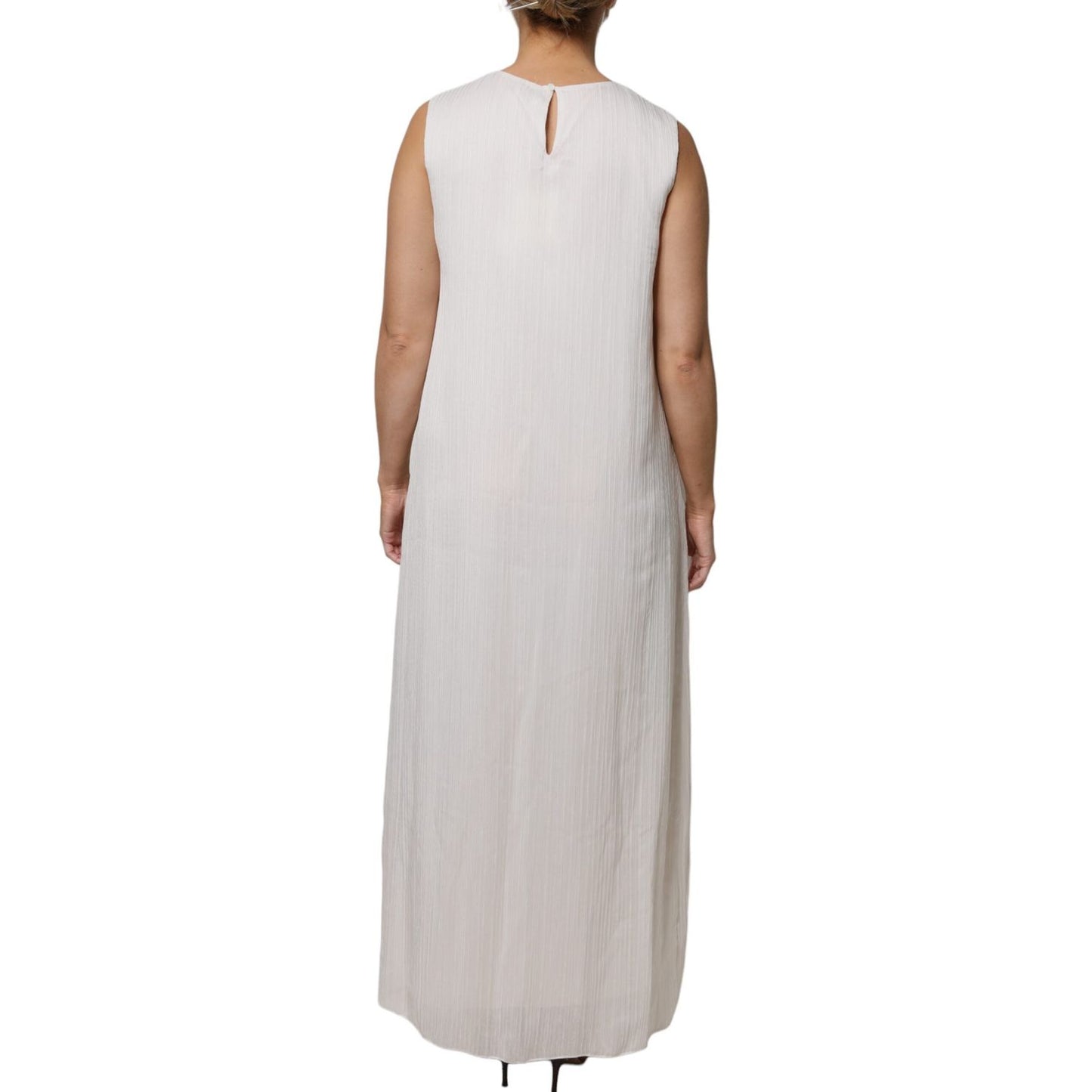 Peserico White Sleeveless Round Neck Shift Long Maxi Dress