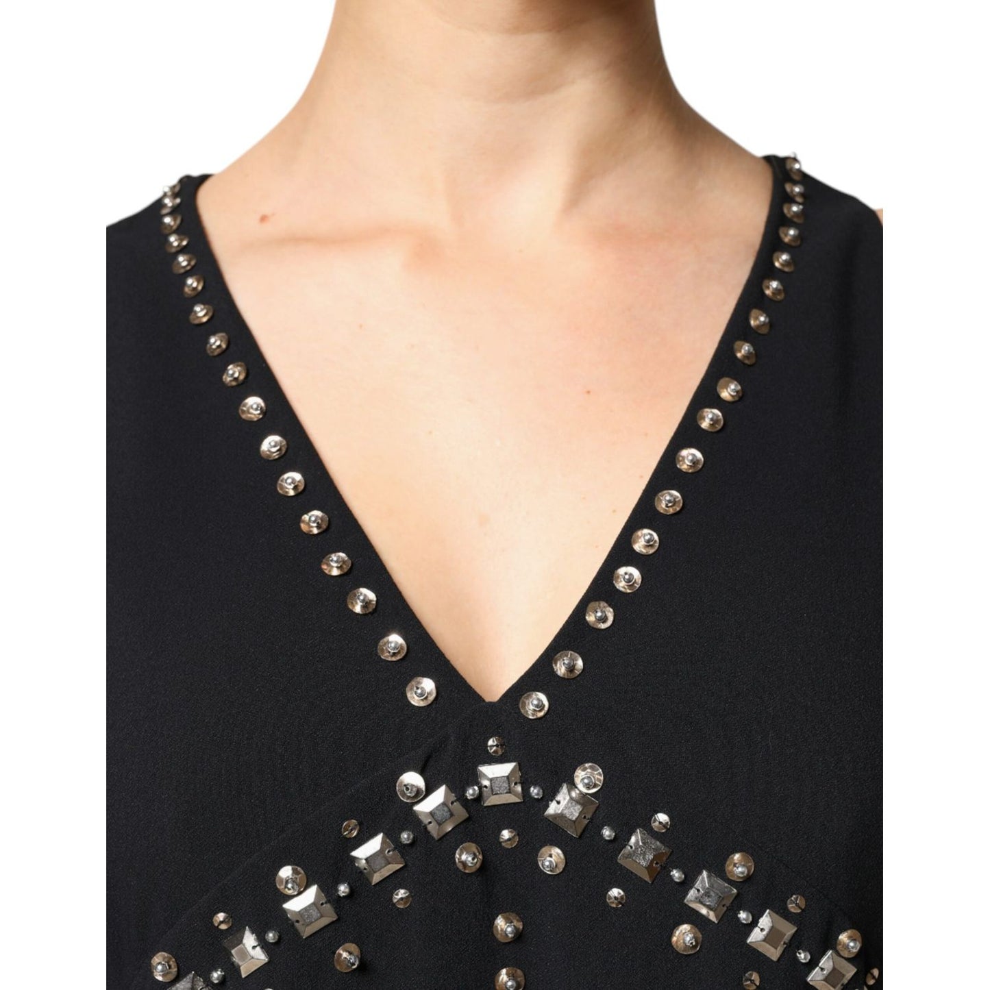 PINKO Black Embellished Polyester Sleeveless Shift A-line Mini Dress
