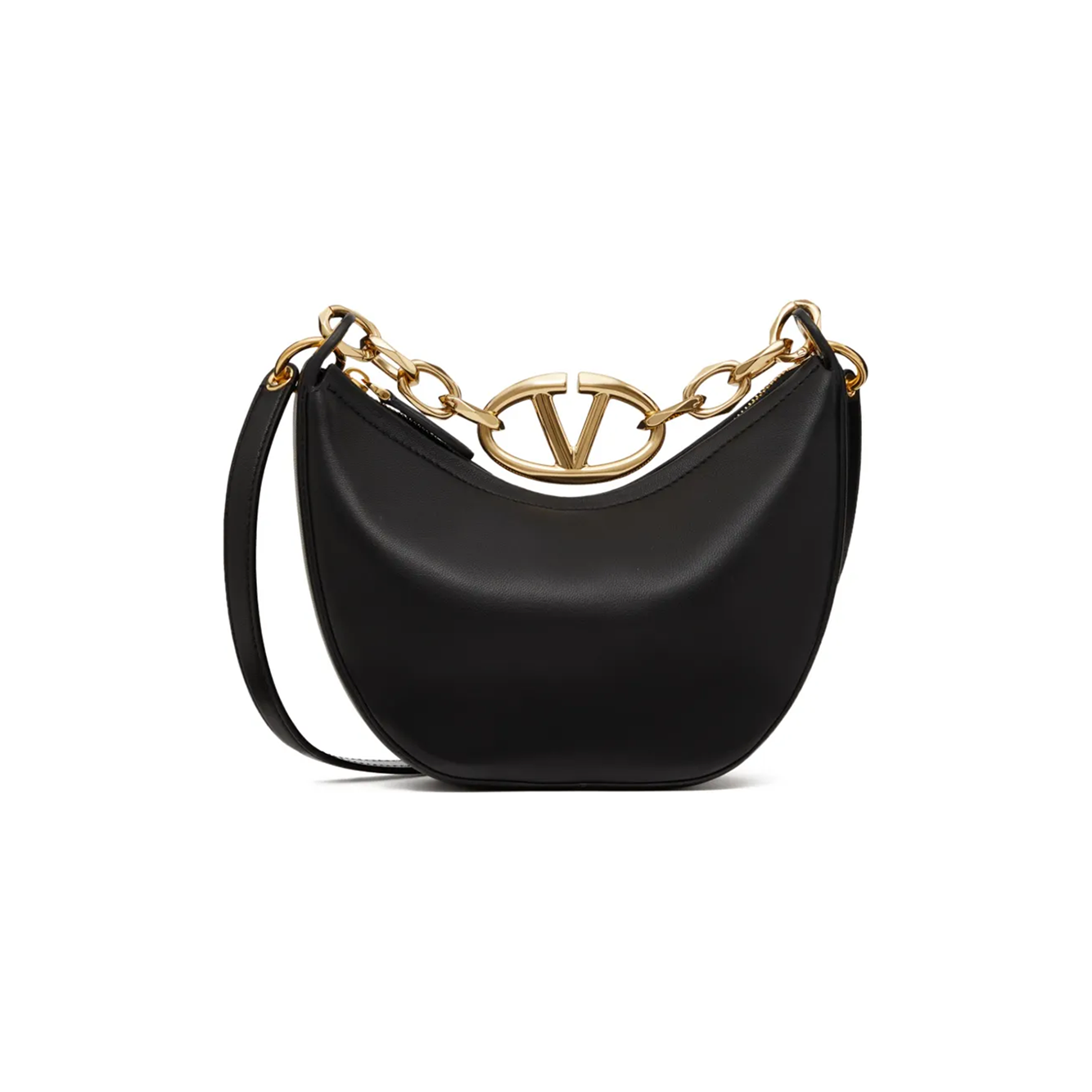 Valentino Garavani Black Leather Mini Hobo Vlogo Shoulder Bag