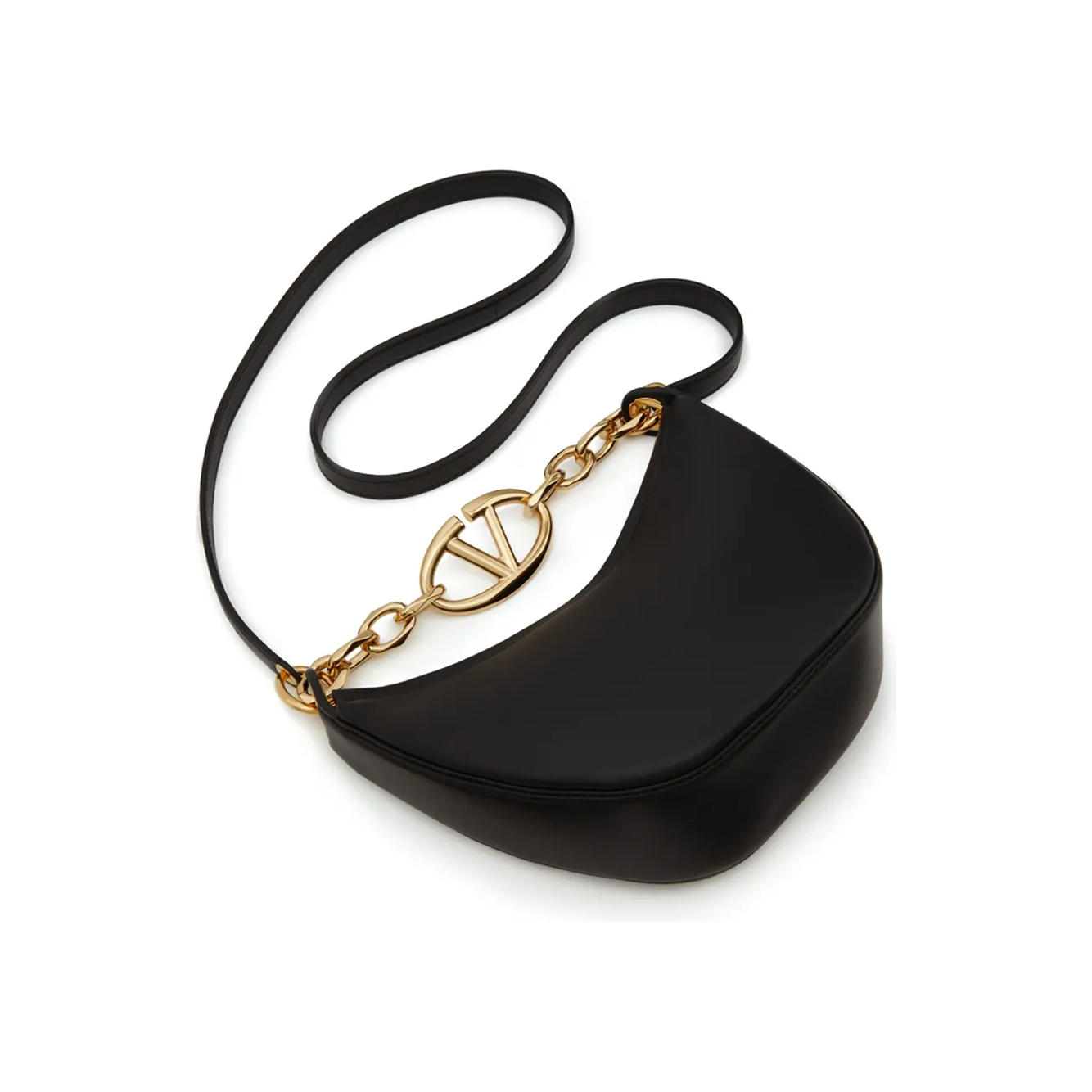 Valentino Garavani Black Leather Mini Hobo Vlogo Shoulder Bag