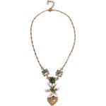 Dolce & Gabbana Gold Brass Lily Crystal Sacred Heart Pendant Necklace