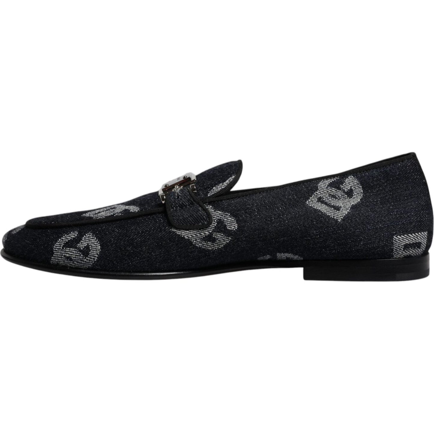 Dolce & Gabbana Black Logo Cotton Loafers Formal Dress Shoes