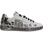 Dolce & Gabbana White Silver Crystal Logo Portofino Sneakers Shoes