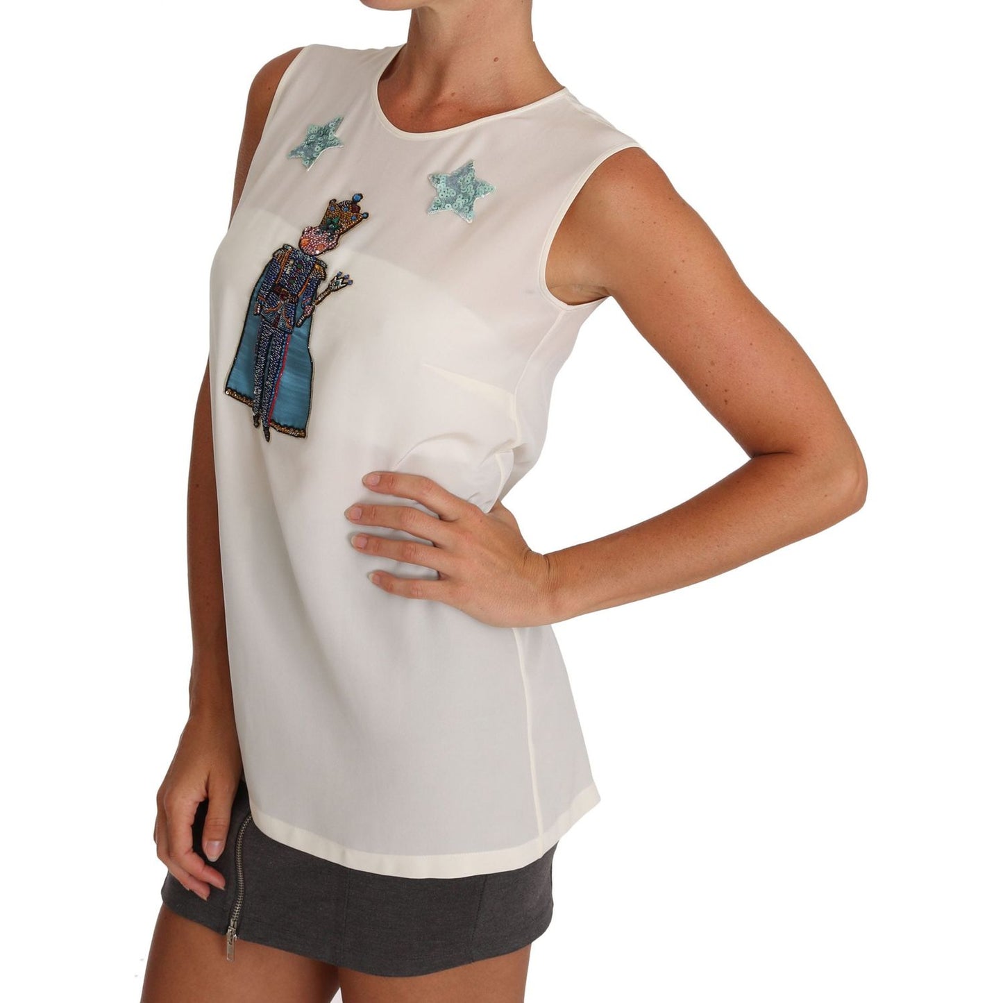 Dolce & Gabbana White Silk Crystal Sequined Fairy T-shirt