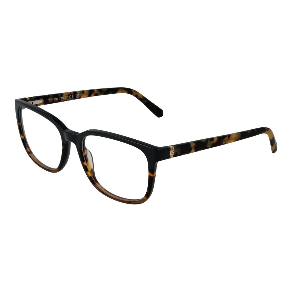 Guess Brown Men Glasses Frame in acetate with square full-rim design, features spring hinge and branded case, suitable for men.