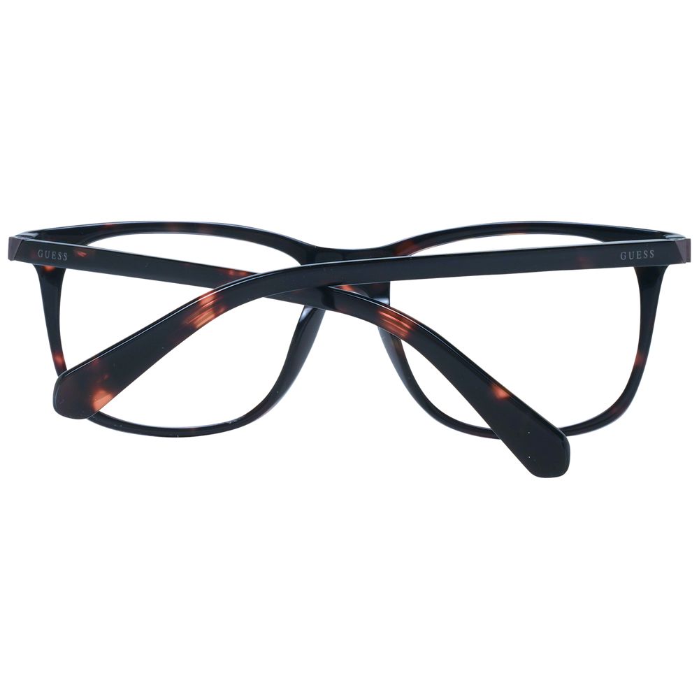 "Guess Brown Unisex Glasses Frame, full-rim square style with brown plastic material and demo lenses, perfect for a stylish look"