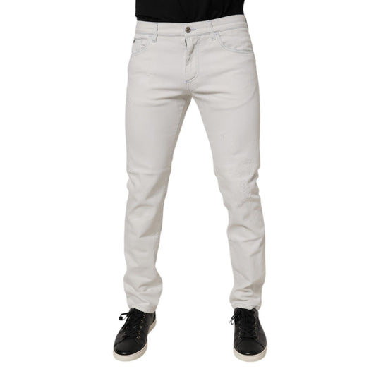 Dolce & Gabbana White Cotton Stretch Skinny Slim Denim Jeans