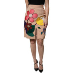 Dolce & Gabbana Beige Floral High Waist Pencil Cut Skirt