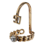 Dolce & Gabbana Gold Tone Engraved Logo Clear Crystals Adjustable Ring