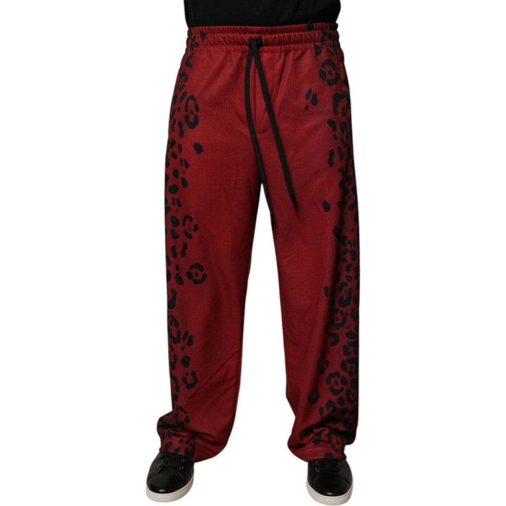 Dolce & Gabbana Red Leopard Print Polyester Men Jogger Pants