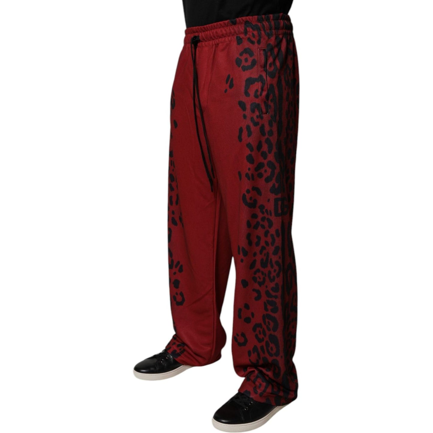 Dolce & Gabbana Red Leopard Print Polyester Men Jogger Pants