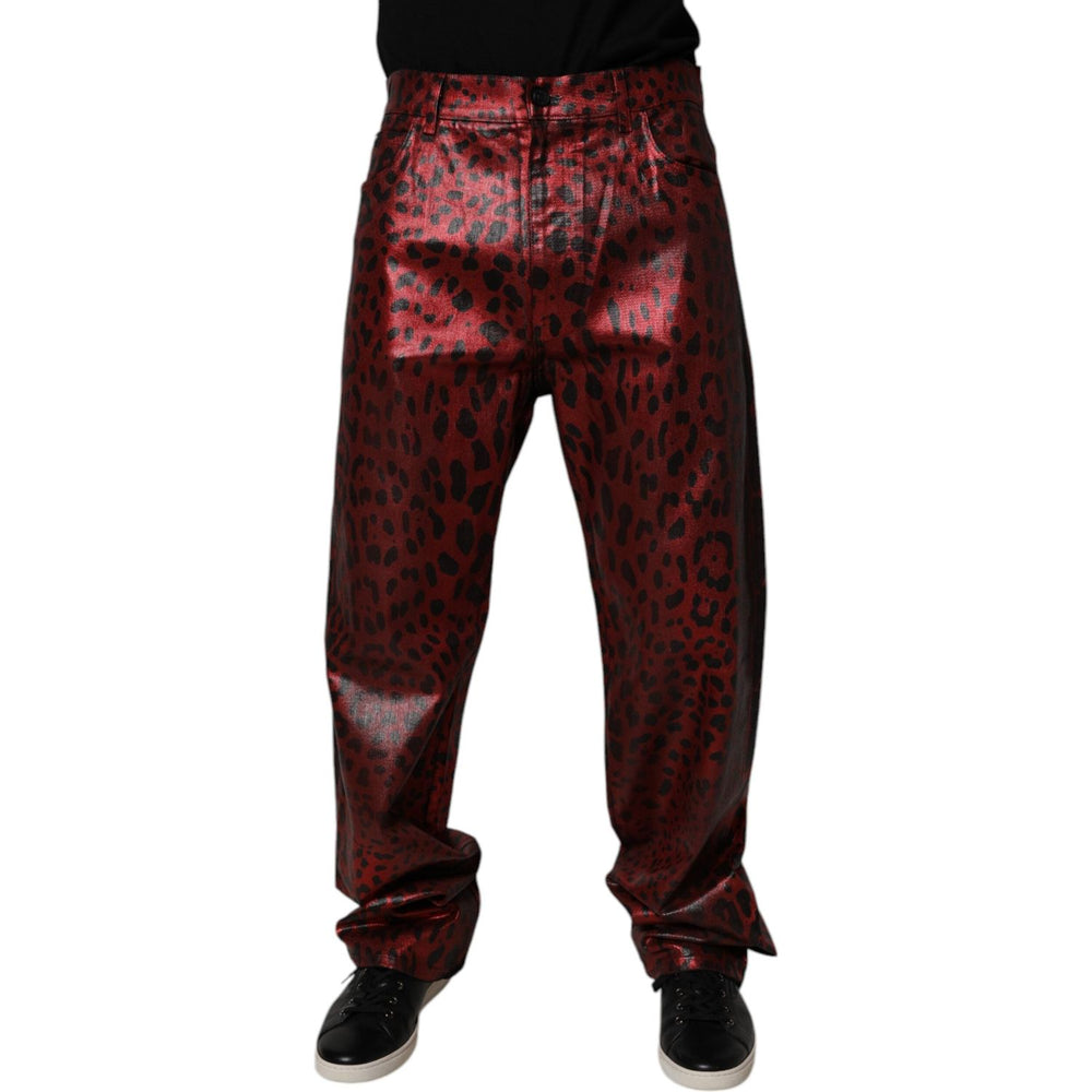 Dolce & Gabbana Red Leopard Cotton Straight Men Denim Jeans