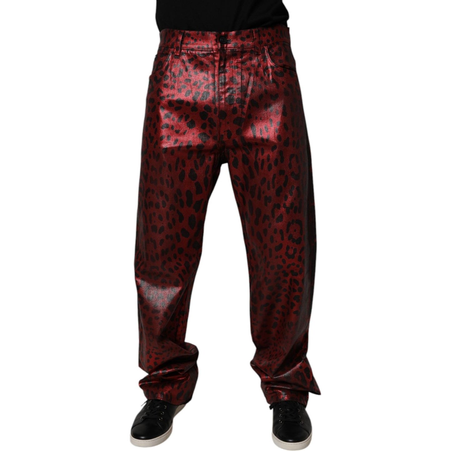 Dolce & Gabbana Red Leopard Cotton Straight Men Denim Jeans