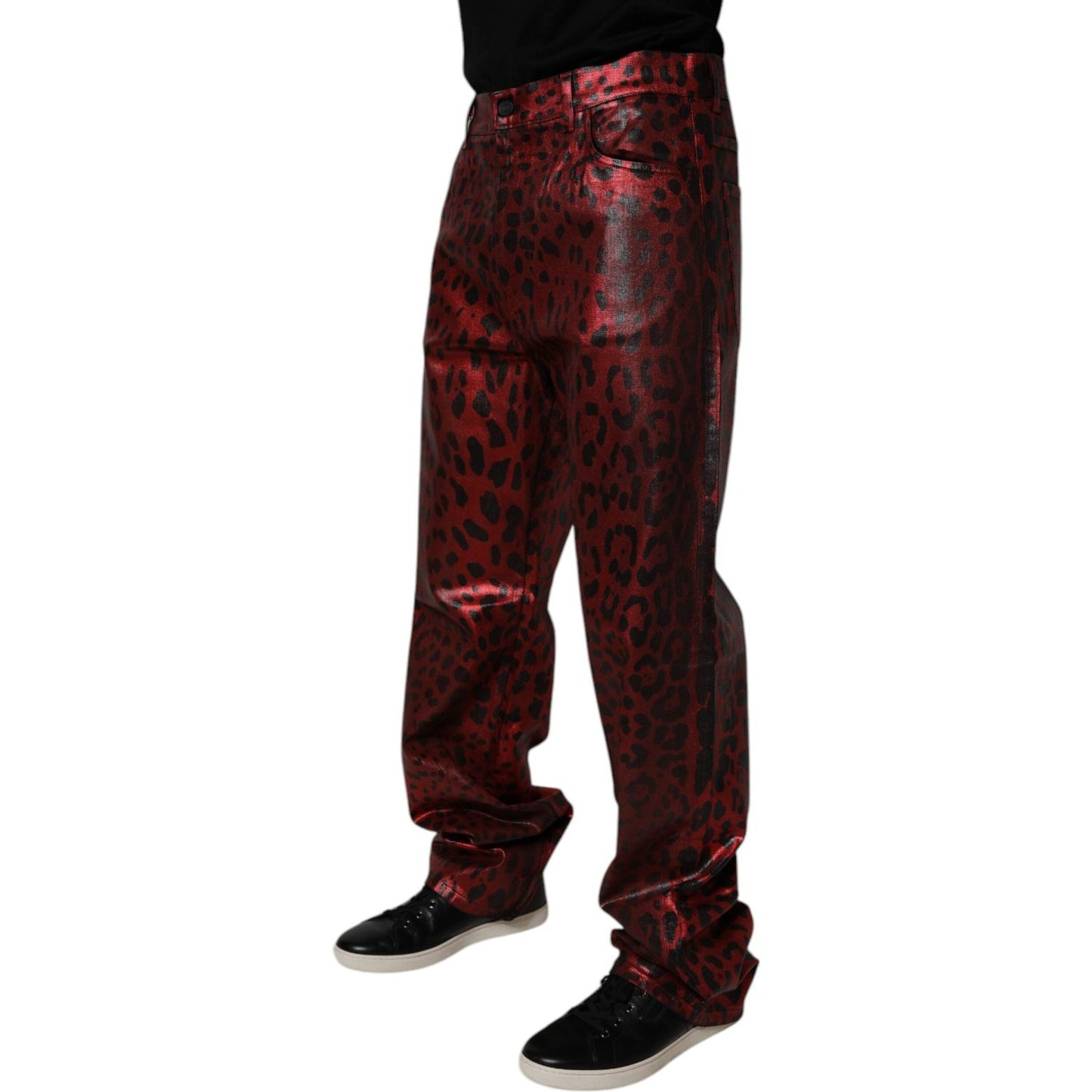 Dolce & Gabbana Red Leopard Cotton Straight Men Denim Jeans
