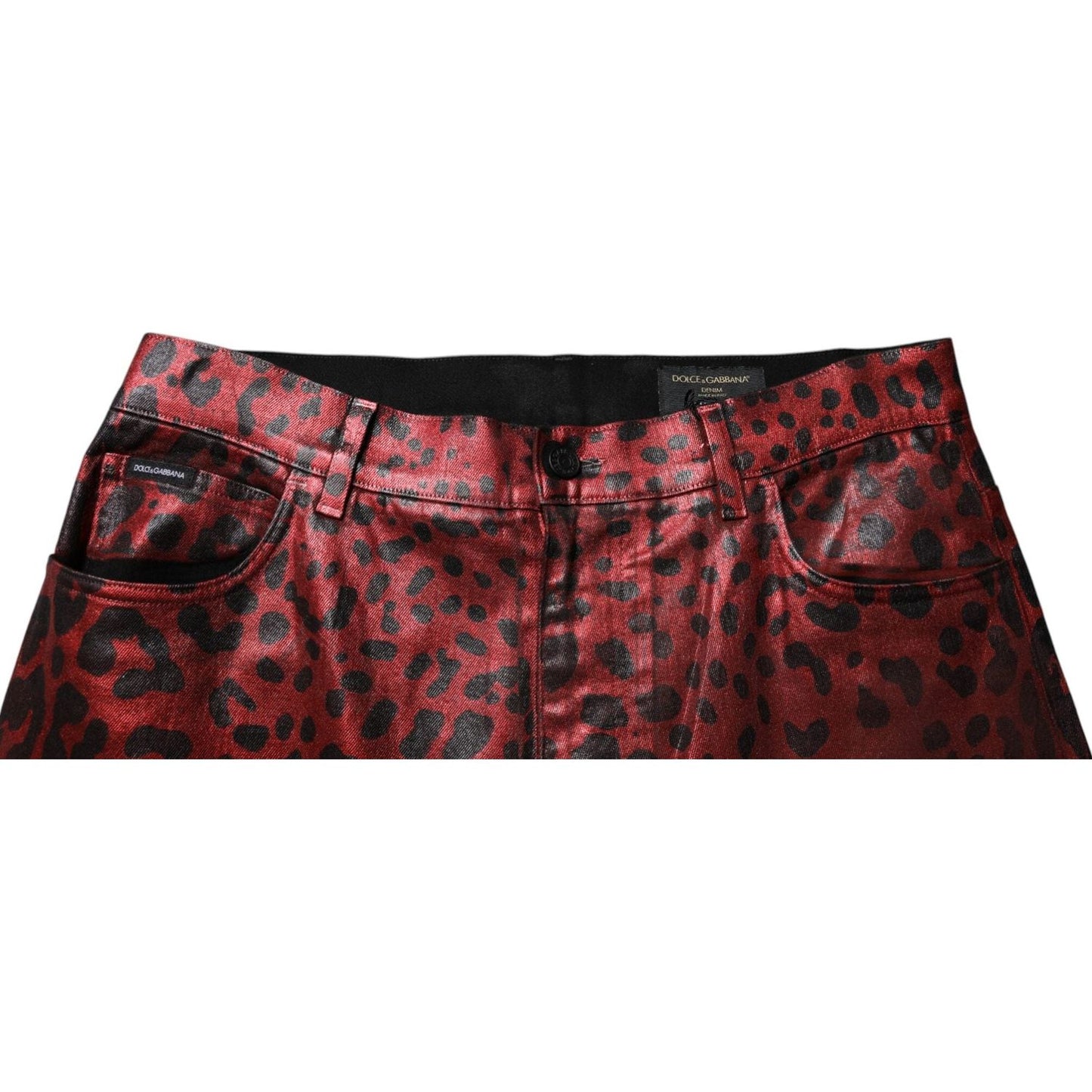 Dolce & Gabbana Red Leopard Cotton Straight Men Denim Jeans