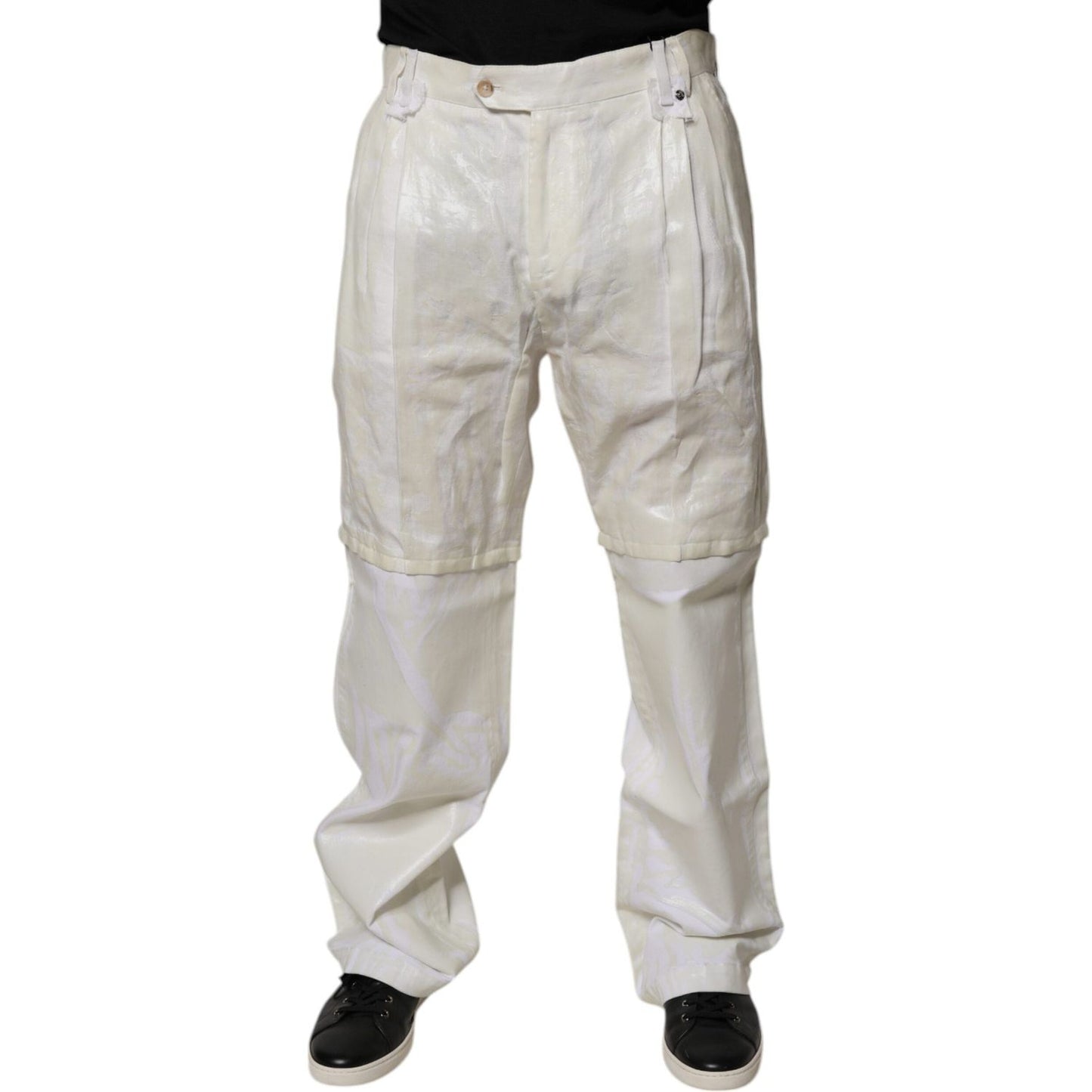 Dolce & Gabbana White Linen Mid Waist Straight Men Denim Jeans