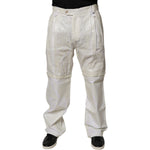 Dolce & Gabbana White Linen Mid Waist Straight Men Denim Jeans