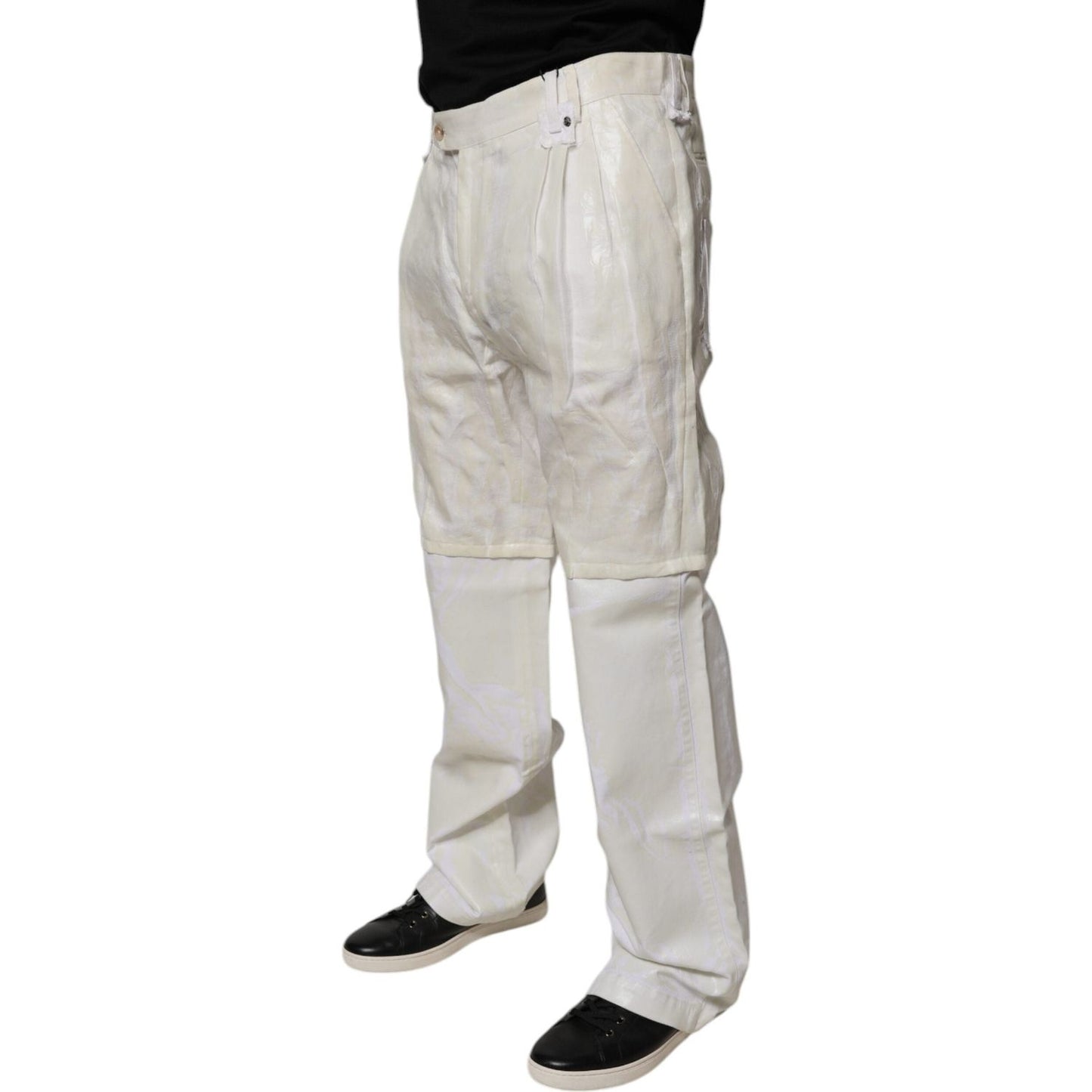 Dolce & Gabbana White Linen Mid Waist Straight Men Denim Jeans