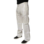 Dolce & Gabbana White Linen Mid Waist Straight Men Denim Jeans