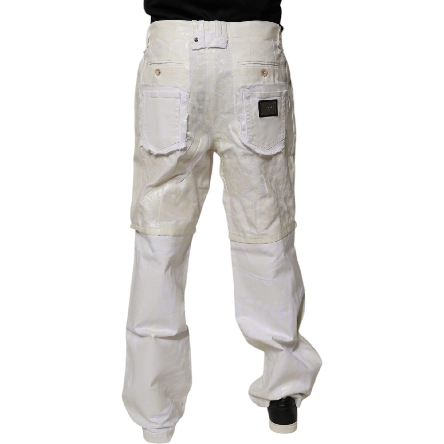 Dolce & Gabbana White Linen Mid Waist Straight Men Denim Jeans