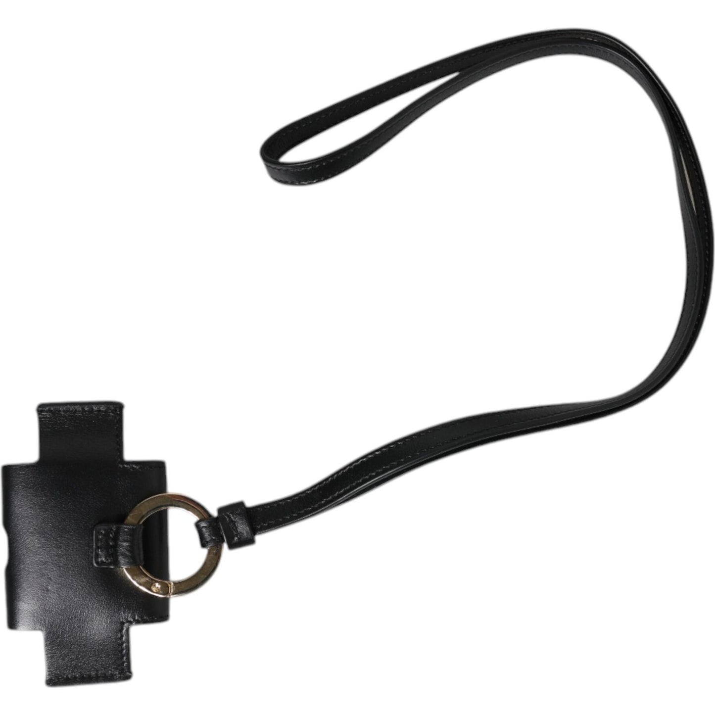 Dolce & Gabbana Black Leather Strap Gold Metal Logo Plaque Airpods Case
