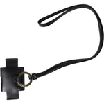 Dolce & Gabbana Black Leather Strap Gold Metal Logo Plaque Airpods Case