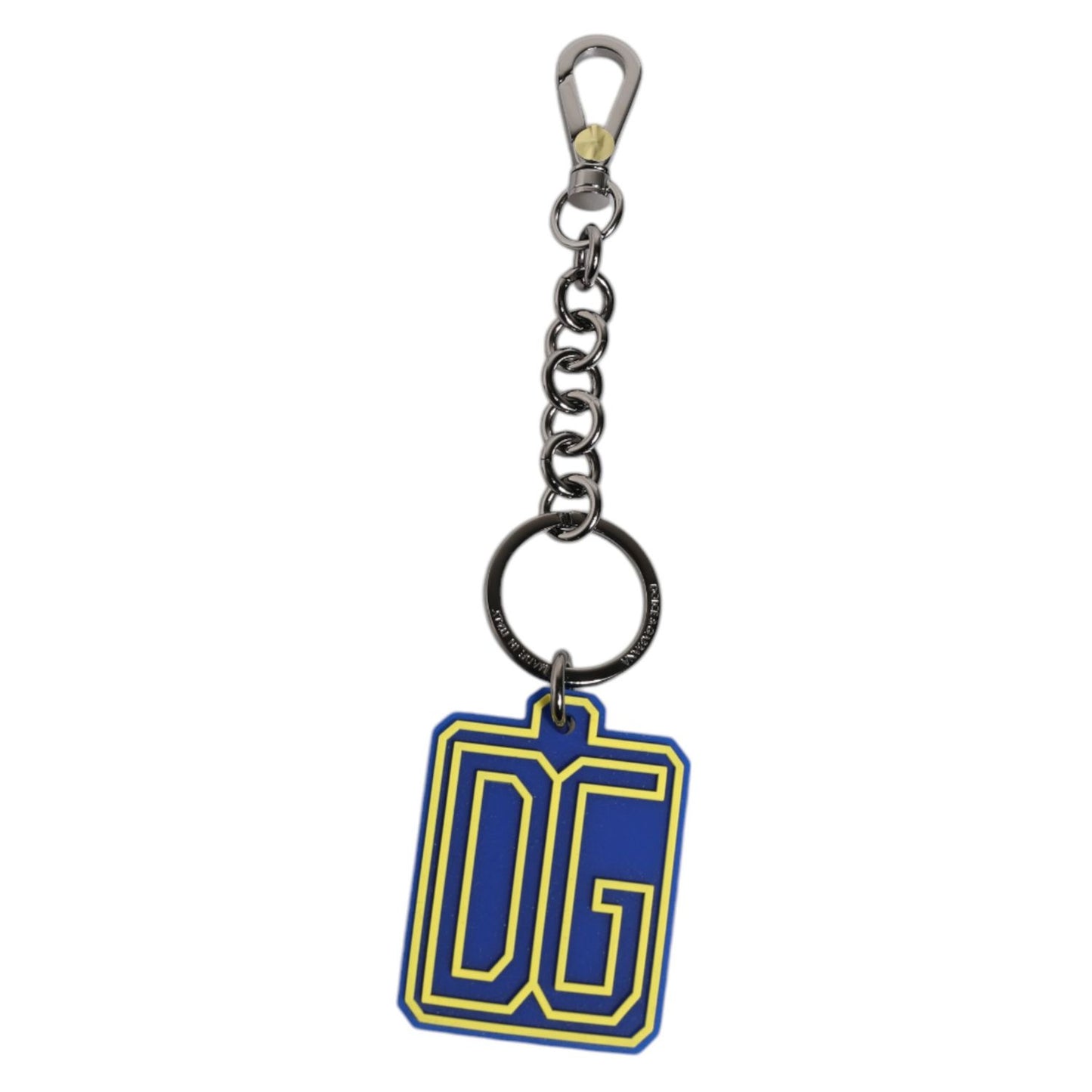 Dolce & Gabbana Blue Yellow DG Rubber Logo Silver Men's Keychain Keyring SMY10702