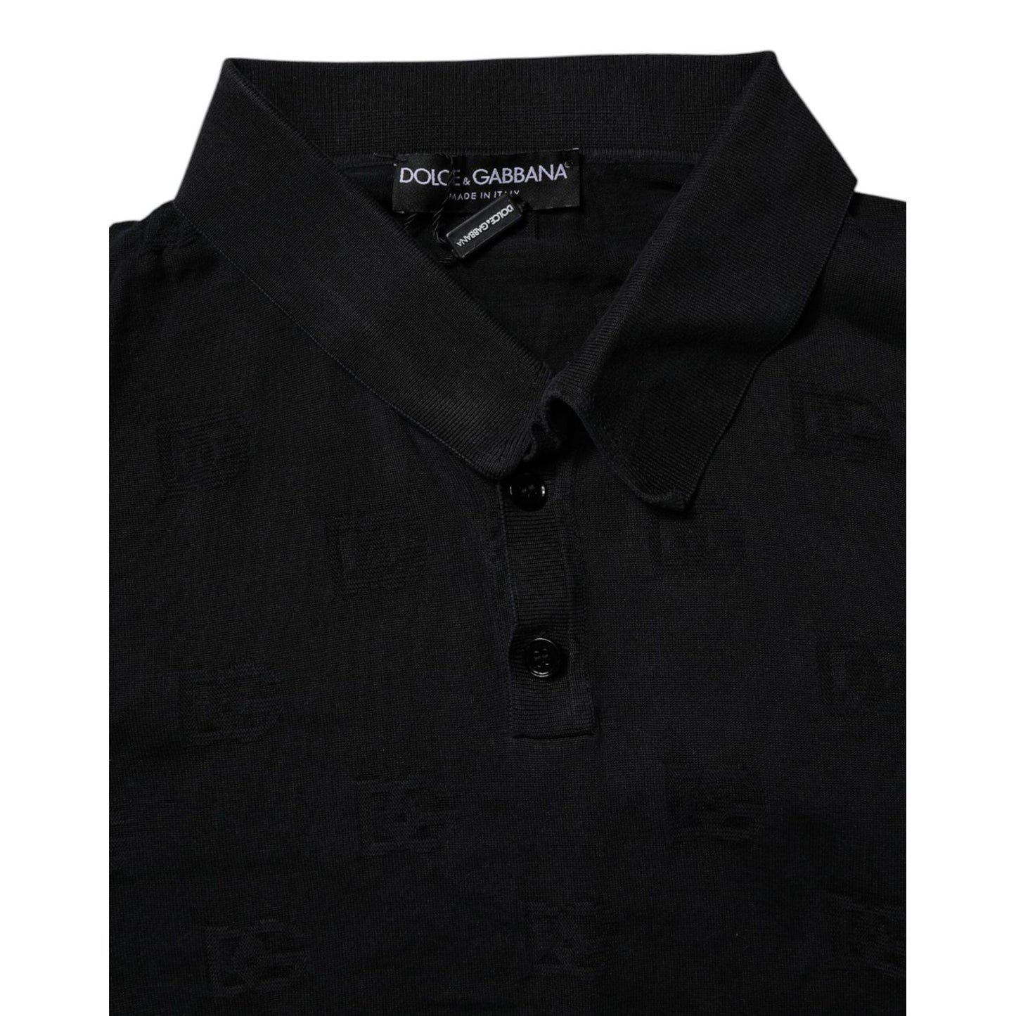 Dolce & Gabbana Black Silk Collared Polo T-shirt TSH86330-58