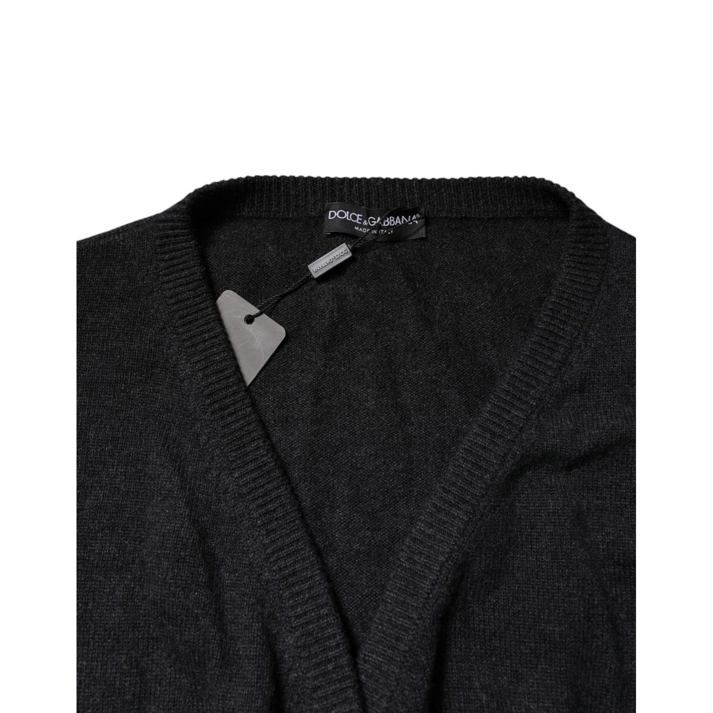 Dolce & Gabbana Grey Cashmere Deep V-neck Pullover Sweater