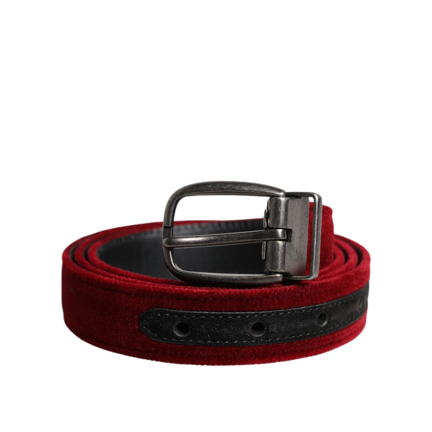 Dolce & Gabbana Red Velvet Black Metal Buckle Logo Belt