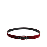 Dolce & Gabbana Red Velvet Black Metal Buckle Logo Belt