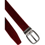 Dolce & Gabbana Red Velvet Black Metal Buckle Logo Belt