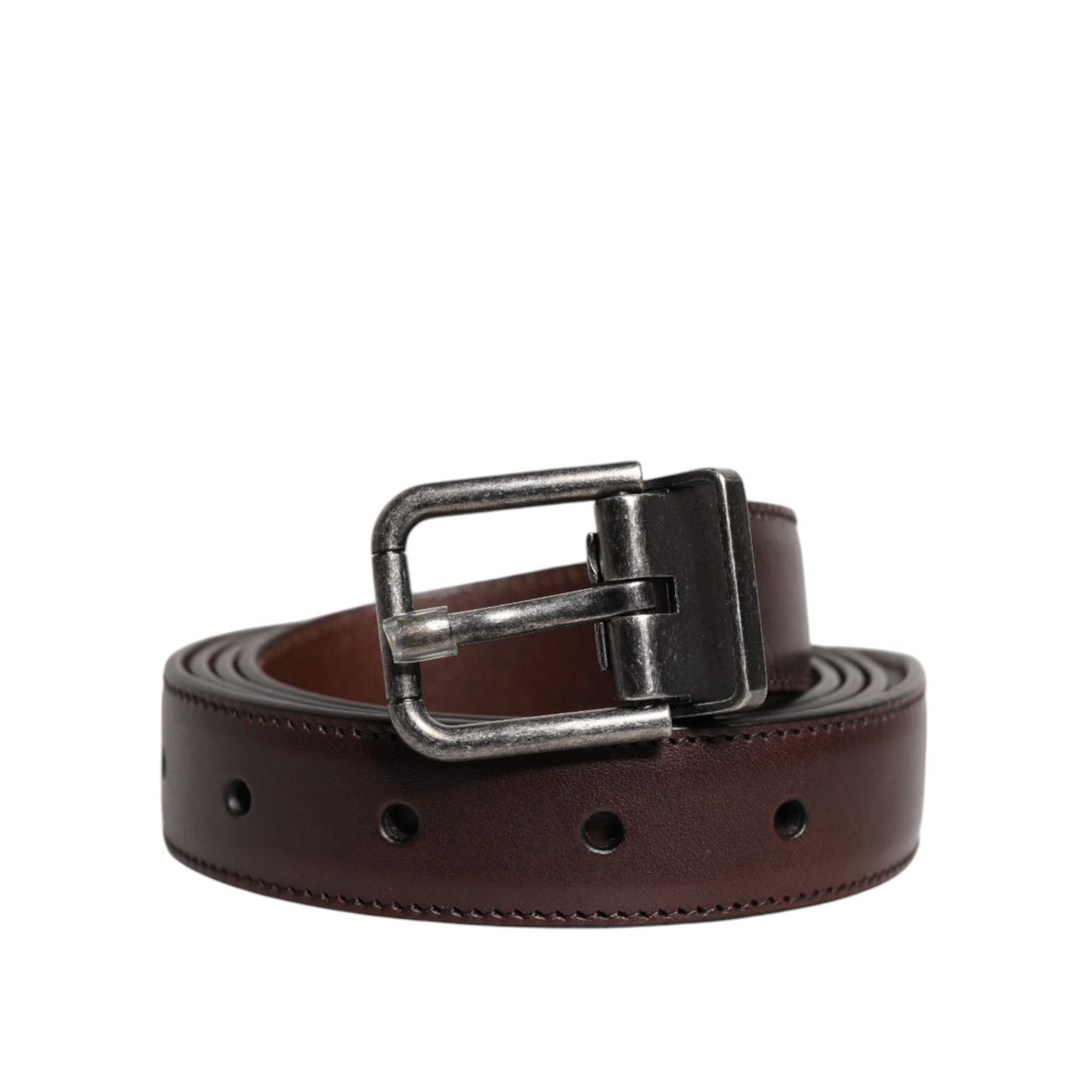 Dolce & Gabbana Brown Leather Silver Metal Buckle Belt BEL9283-110