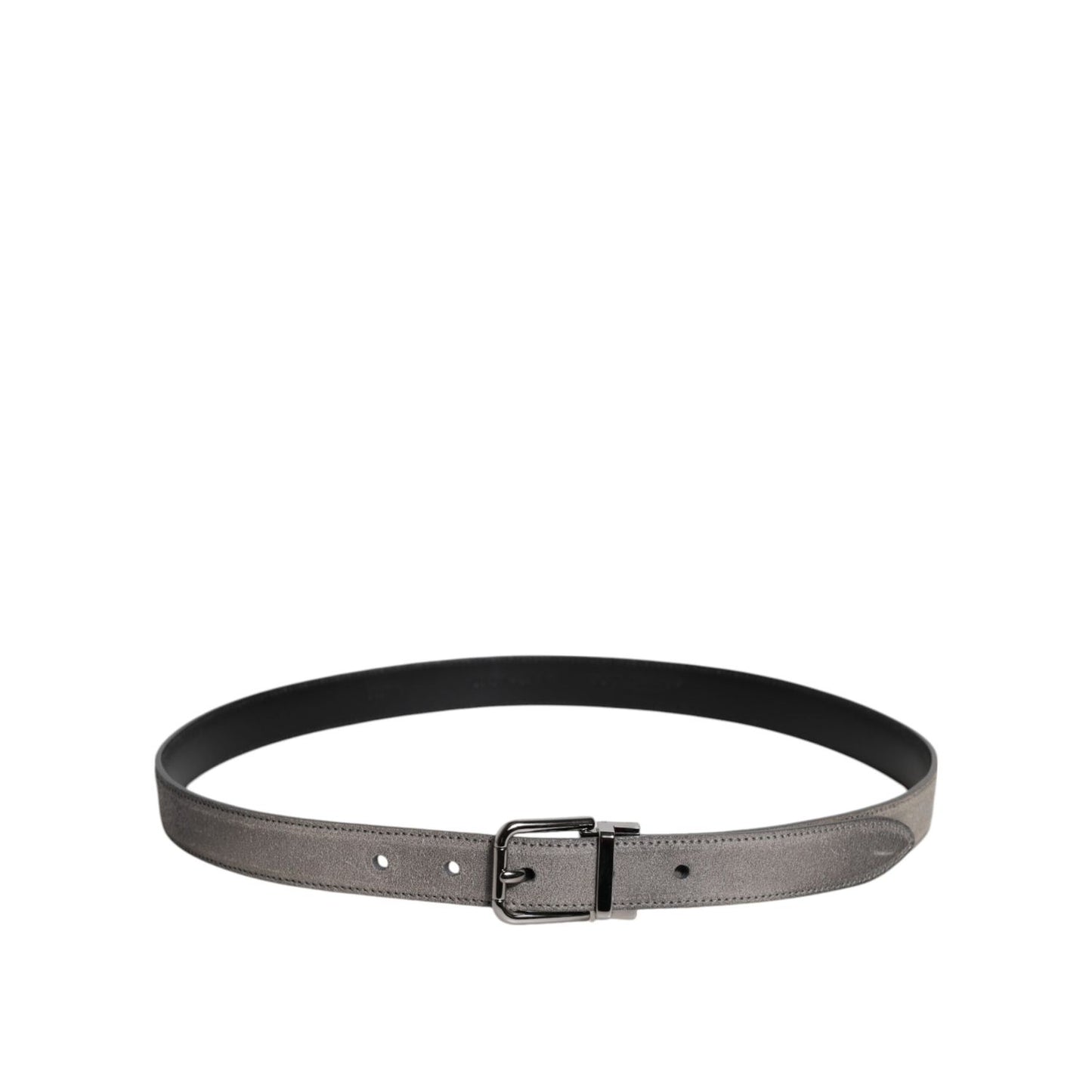 Dolce & Gabbana Gray Leather Silver Tone Metal Buckle Belt BEL9287-105
