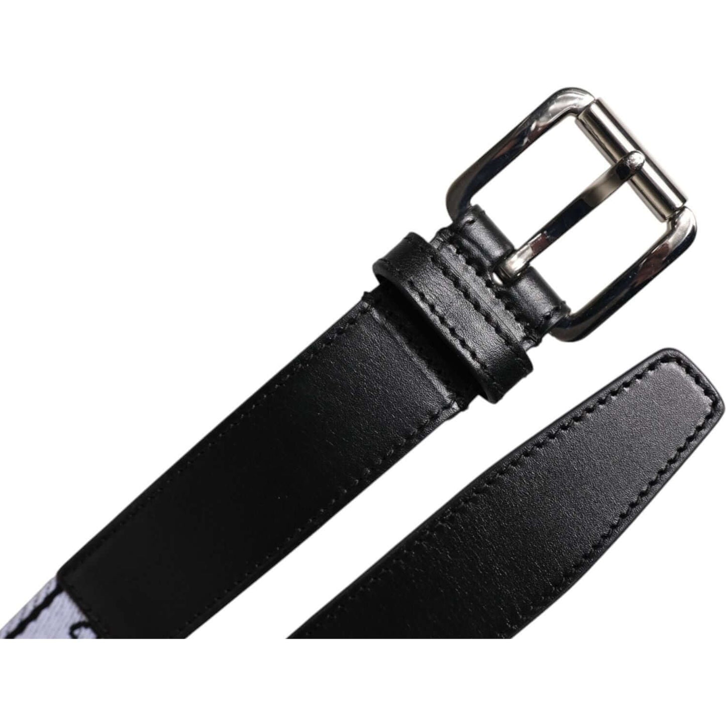 Dolce & Gabbana Black White Printed Metal Logo Buckle Belt