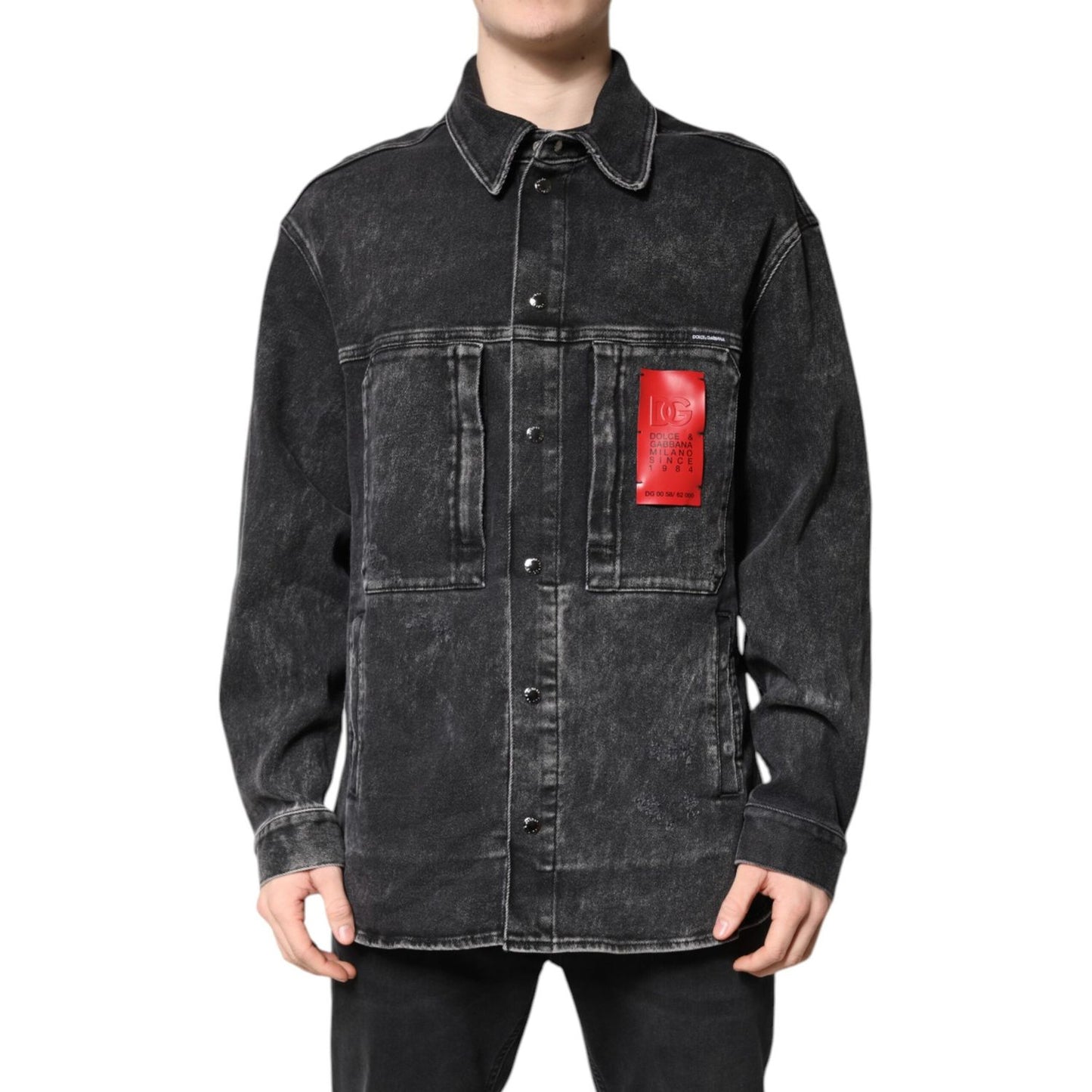 Dolce & Gabbana Black Logo Cotton Stretch Denim Jacket JKT41476-52