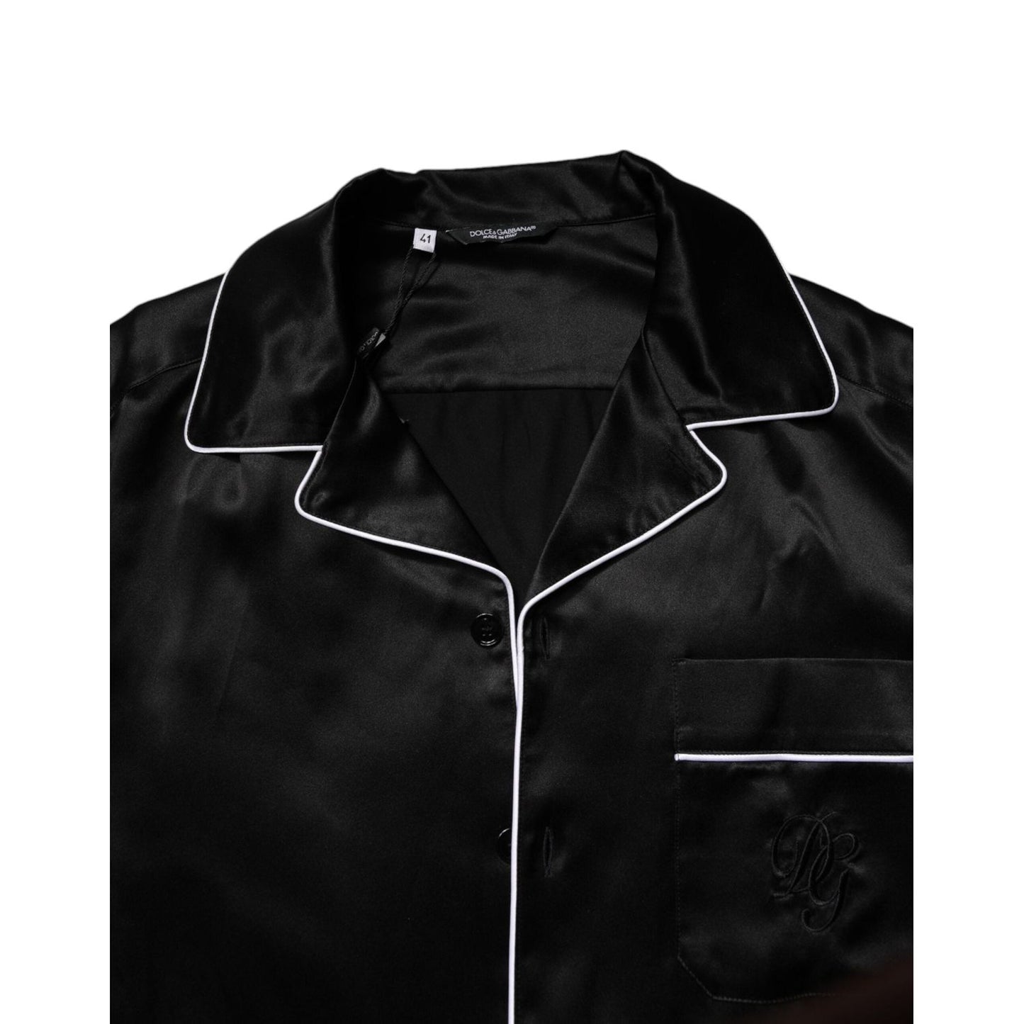 Dolce & Gabbana Black Silk Shirt Pants Pajama Set Sleepwear KOS2288-38