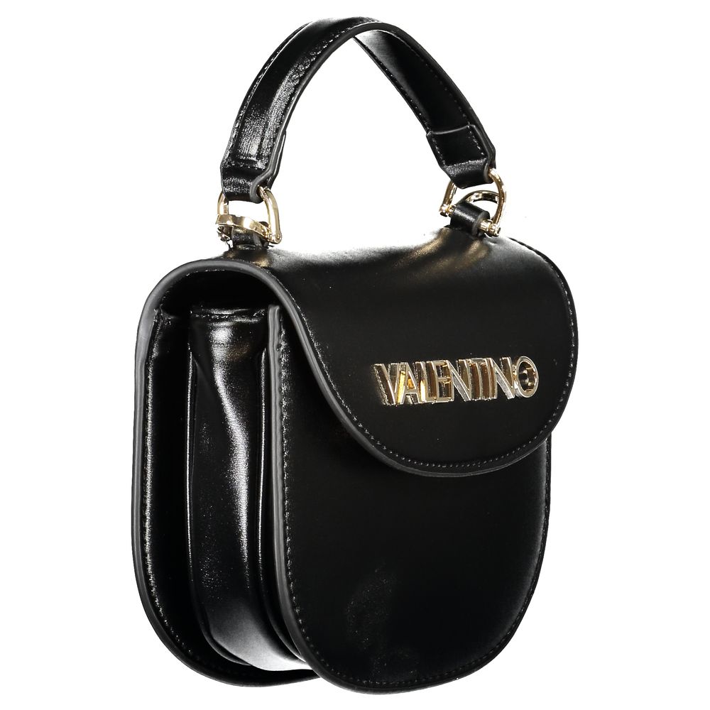 Mario Valentino Black Polyethylene Women Handbag with gold logo and adjustable shoulder strap