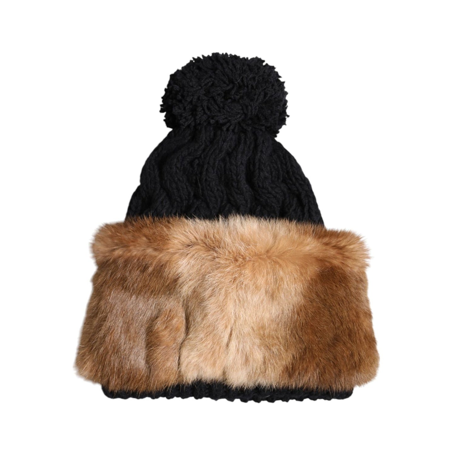 Dolce & Gabbana Black Brown Dyed Rabbit Real Fur Winter Beanie Hat HAT9704-57